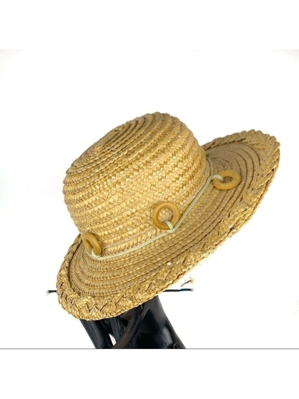 NEW-RINGS In Cords Crown Design Straw Boat Sun Hat